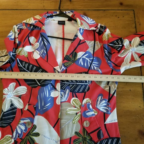 Westbound Sz M Red Floral Canvas Jacket Pockets 3/4 Sleeve Art to Wear Y2K - Picture 7 of 11